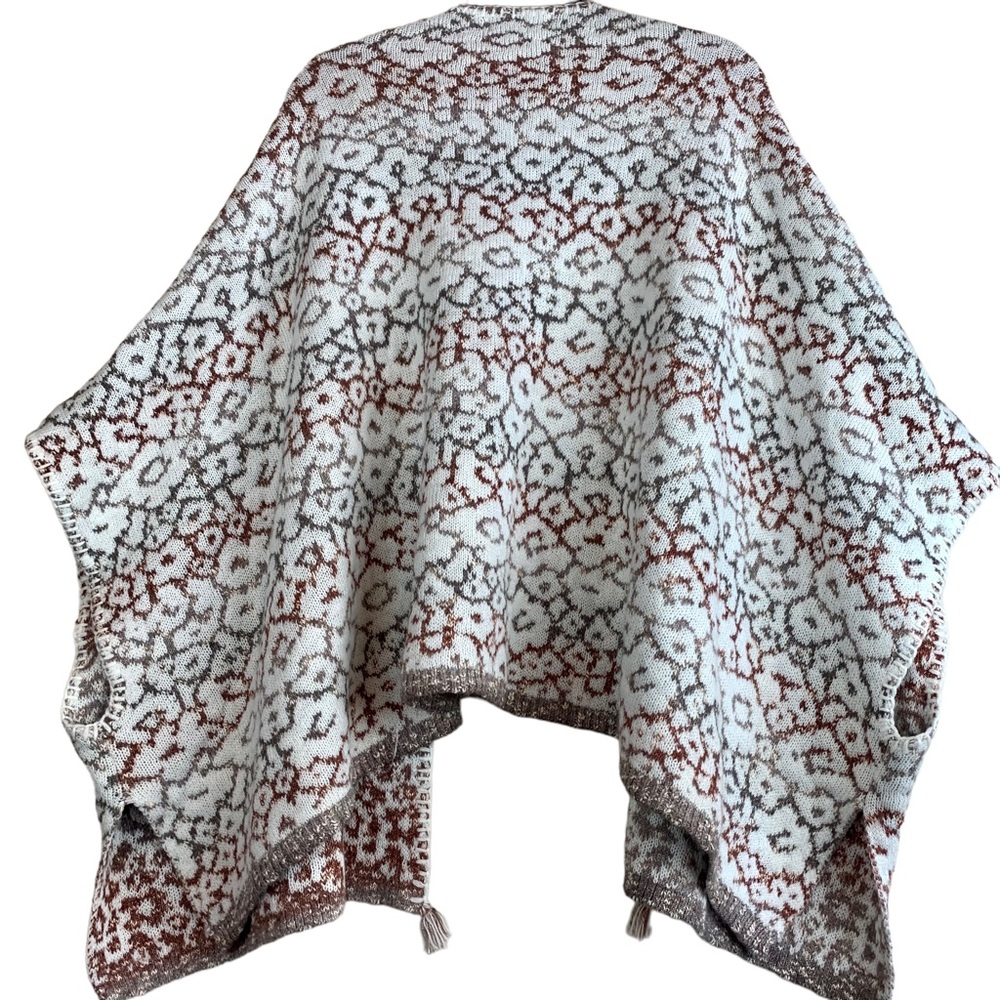 Knox Rose Poncho Cape Cardigan Sweater Tassel Boho Neutral Floral 2XL - Picture 12 of 15